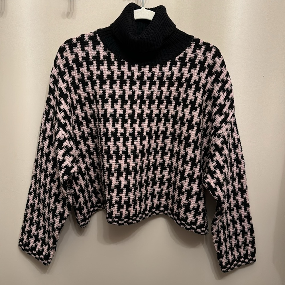 Vintage United Colors Of Benetton Shetland Wool Baby Pink Black Sweater S